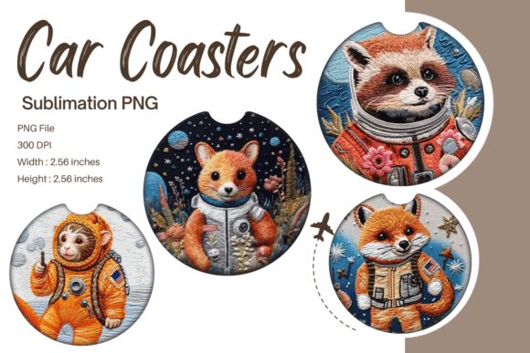 Animal Astronaut Embroidery Car Coaster