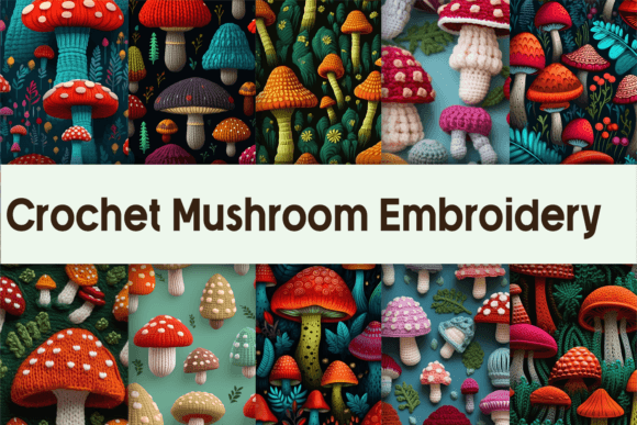Crochet Mushroom Embroidery Background