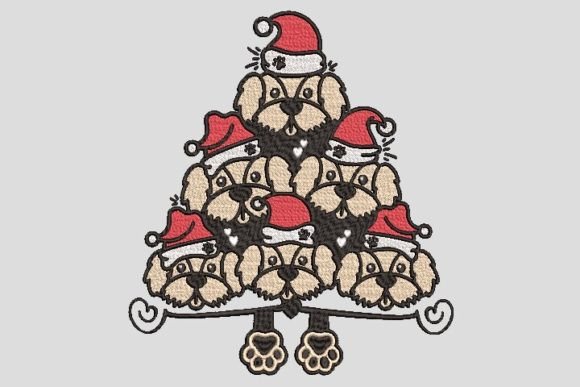 Cute Dog Noel Tree Christmas Embroidery