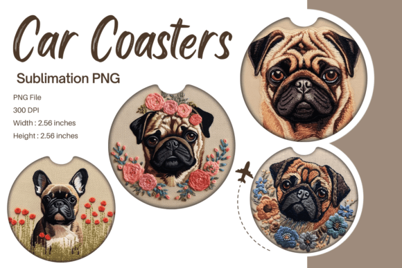 Dog Embroidery Car Coaster Sublimation