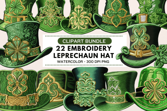 Embroidery Leprechaun Hat Clipart Bundle