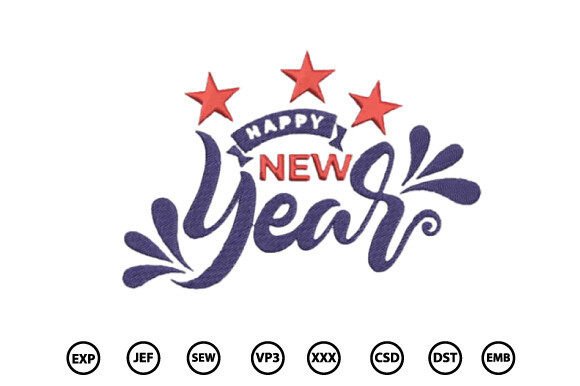 Happy New Year Embroidery Design