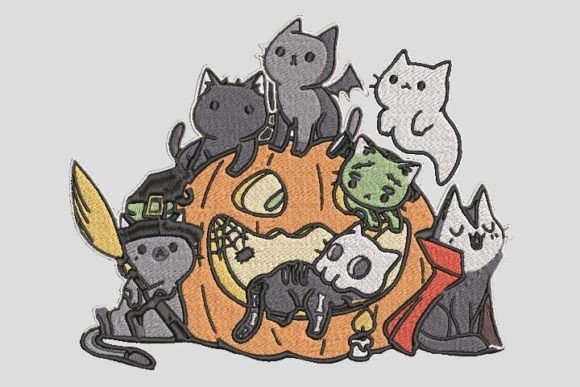 Horror Pumpkin Halloween Embroidery File