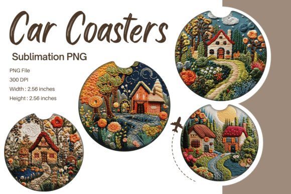 House Flower Embroidery Car Coaster PNG