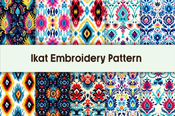 Ikat Embroidery Pattern Digital Paper