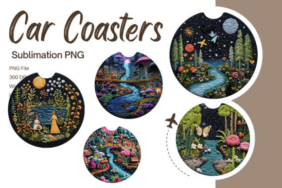 Magic Flower Embroidery Car Coaster PNG
