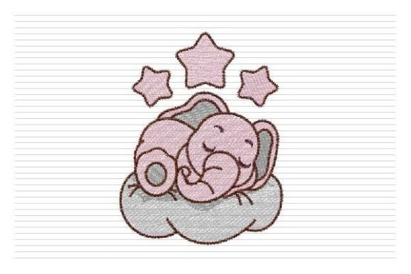 Pink Baby Elephant on Cloud Embroidery
