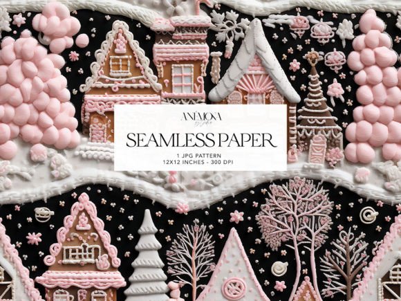 Pink Embroidery Gingerbread House Paper