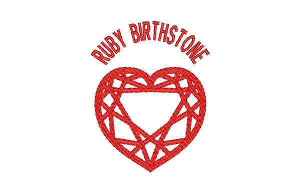 Ruby Birthstone Faceted Heart Embroidery