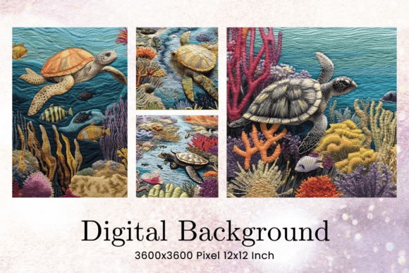 Turtle Embroidery Sea Ocean Background